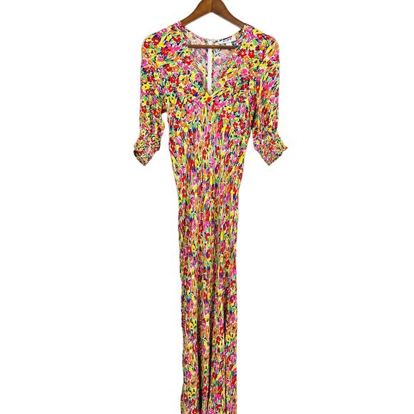 Rixo Floral Maxi Dress Short Sleeve Spring V Neck - 2 - Picture 2 of 6